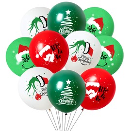 Christmas Balloons 20 Pcs Merry Xmas Party Decorations Grinch Balloons Latex Red Green and White Party Balloons Set for New Year Party Birthday Party Decor Supplies