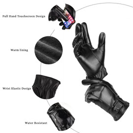 Long Keeper Winter PU Leather Touchscreen Gloves Classic Men Black Warm Driving Cycling Motorcycle Texting Gloves