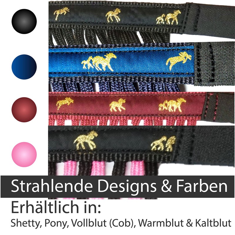 Maschera antimosche per cavalli, con frange e chiusura, per Shetty,