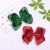 AMYDECOR 8 Inch Green Sparkly Glitter Sequin Hair Bows for