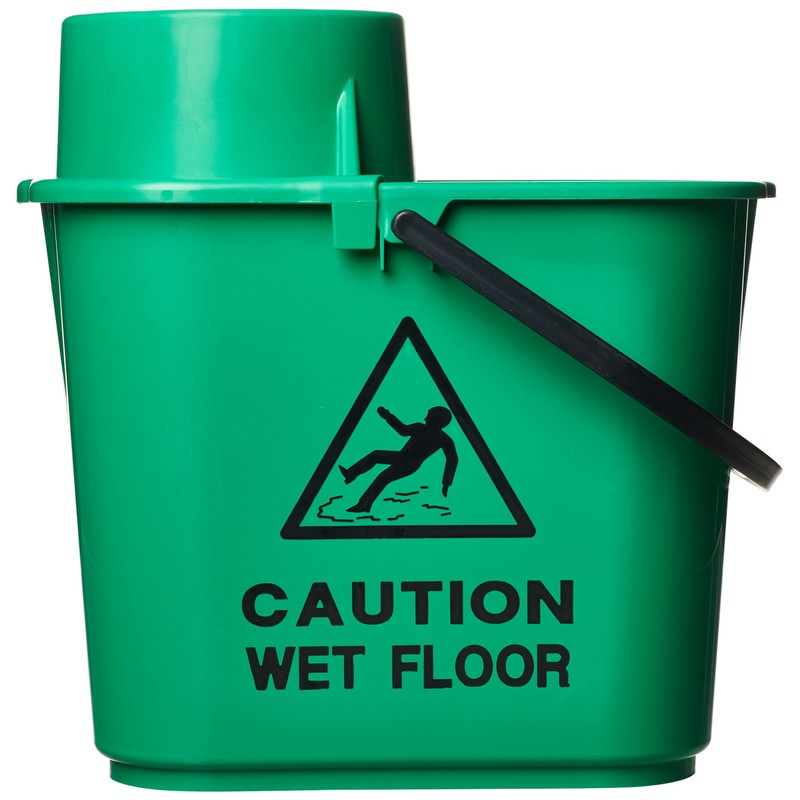 2Work Plastic Mop Bucket with Wringer 15 Litre Green 102946GN