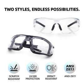 UKNOW Photochromic Safety Glasses, Scratch Resistant Transition Lenses, Removable Foam Gasket, ANSI Z87.1 Protective Eyewear