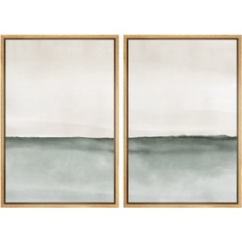 MUDECOR Framed Canvas Print Wall Art Set Grunge Industrial Gray Watercolor Horizon Abstract Shapes Illustrations Modern Art Decorative for Living Room, Bedroom, Office - 24"x36"x2 Natural