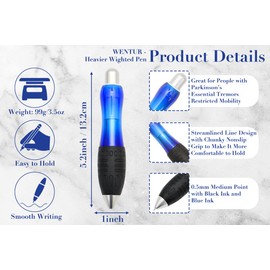 Big Weighted Fat Pens for Parkinsons Patients, Essential Tremor, Arthritis Hand and Low Grip Strength - Heavy Weighted Pen to Help Elderly, Parkinson's, Carpal Tunnel(2 Pack with 4 Extra Ink Refills)