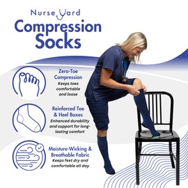 Nurse Yard Compression Socks for Nurses - Women & Men - 20-30mmHg Graduated Compression, Zero-Toe Compression, For Medical Staff, Nursing, Athletic Support Such As Running, Cycling, Hiking - 1 Pair