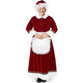 Boveco Mrs Claus Costume for Women 5 PCS Adult Velvet Miss Santa Dress Outfit Plus Size Suit for Christmas Xmas Holiday 2XL