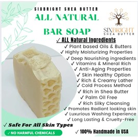Sixbright, HANDMADE SOAP BAR with ORGANIC SHEA+COCOA BUTTER, OLIVE+COCONUT+CASTOR OIL & ESSENTIAL OILS- For MEN & WOMEN-ALL SKIN TYPES-4 oz.(PACK of 1) (NATURAL CREAM, UNSCENTED SOAP)