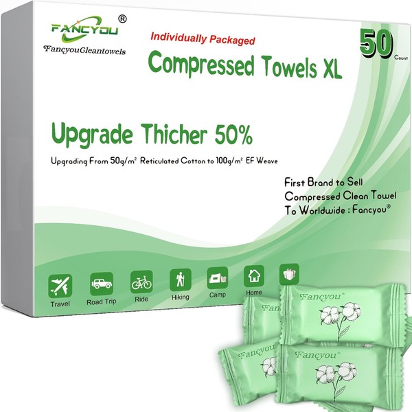 Fancyou Compressed Towel, Large Size, Disaster Preparedness, Cotton, Thick, 50