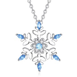 EUDORA Harmony Ball S925 Sterling Silver Snowflake Necklace for Women with Blue Cubic Zirconia, Snowflake Pendant Winter Holiday Jewelry Original Romantic Gift for Wife Mother Snowflake Lovers, 18"