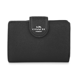 Coach Outlet 6390 SVDTV Medium Corner Zip Wallet, Bifold Wallet, Black, Black, Black