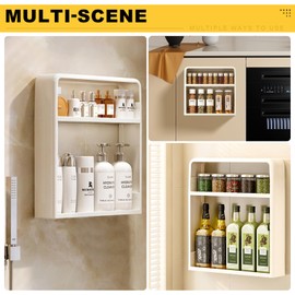 2 Tier Bathroom Organizer Wall Mounted,2 Tire Adhesive Shower Caddy Storage with Self Adhesive Tape for Kitchen Bathroom Refrigerator (2 Tiers)