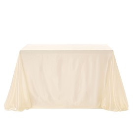 BrillShine Satin Tablecloth 90 x 90 Inch Cream Festive DIY Design with Bows and Beads for Wedding Party Christmas Banquet Birthday