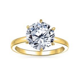 Christmas Gifts Gold Plated CZ Solitaire 3.5ct Bridal Engagement Ring,ring - size: 4