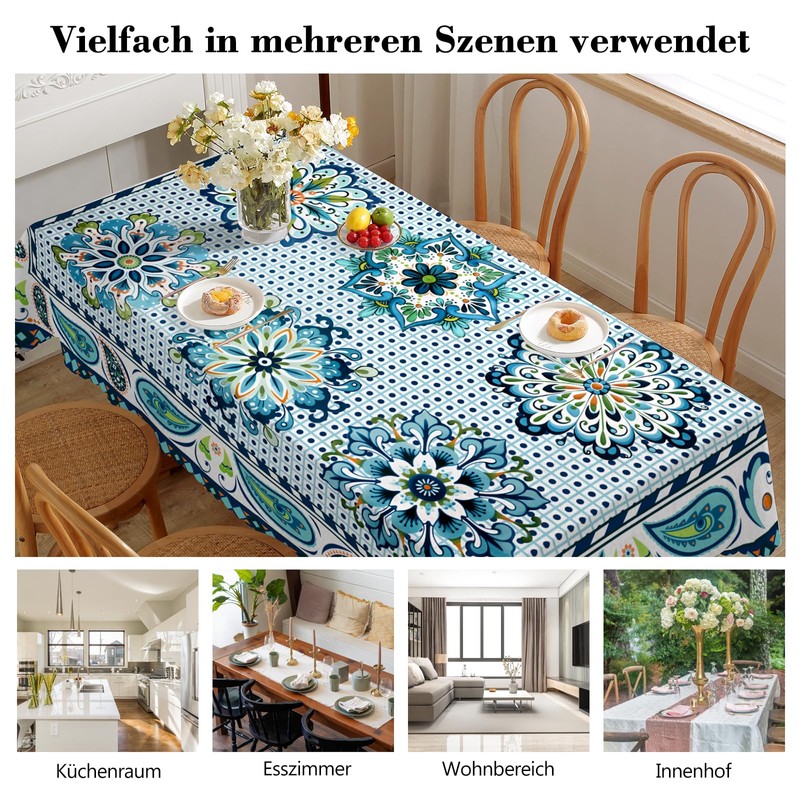 iEvery Washable Boho Mandala Tablecloths for Outdoor Use Weatherproof Table
