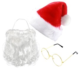 LEKTIST Santa Hats and Beard Christmas Decorations, Santa Beard and Hat Santa Claus Costume with Glasses, Xmas Hat Santa Beard Mask Face Cover Costume Accessory
