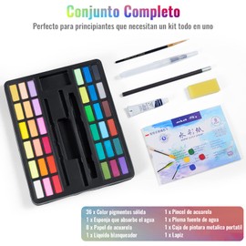 Pinturas Acuarela, VAGALBOX Caja Premium Con 36 Colores de Pigmento Acuarela, 1 bolígrafo con línea de gancho, 1 bolígrafo pincel de agua, 1 lápiz 2B, almohadilla de papel para acuarela, pintura para artistas, pintores profesionales o principiantes