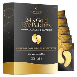 Under Eye Masks Anti Wrinkle 20 Pairs Under Eye Patches 24K Gold Eye Masks Skincare for Dark Circles and Puffiness - Puffy Eyes Under Eye Mask Skincare Gel Patches for Women & Men by Plantifique