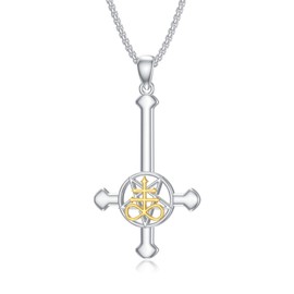 MEIDERBO Satanic Necklace 925 Sterling Silver Leviathan Cross Necklace Inverted Pentagram Amulet Jewelry Gifts for Men Women