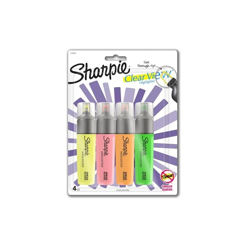 SHARPIE Clear View Resaltadores, punta de cincel, colores surtidos, 4