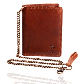 MATADOR® Leather Biker Wallet with Chain TÜV Tested RFID Protection, Vintage Brown, Retro