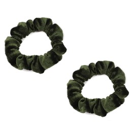 Mytoptrendz® 2 pcs Plain Colour Small Scrunchies Skinny Soft Smooth velvet Traceless Ponytail Holder Mini Hair Ties for Women Girls Kids Thin Fine Hair (Olive Green)