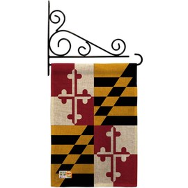 Ornament Collection GS191521-DB-03 Maryland Burlap Americana States Impressions Decorative Vertical 13" x 18.5" Double Sided Garden Flag Set Metal Fansy Wall Bracket Hardware