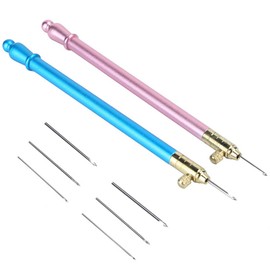 2Pcs Crochet Hooks with 6 Needles, Tambour Embroidery Beading Sequins Needle Tools Kit for DIY Sewing Embroidering Craft, Stainless Steel Handle French Tambour Needle for Women Beg