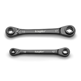 kauplus 4 in 1 Non-Slip Box End Reversible Ratcheting Wrench Set - 2PCS, Metric, 6pt., 120-Tooth Ratcheting gear, 8MM to 19MM