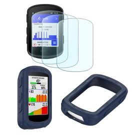 FONTRON Smartwatch Screen Protector Compatible for Garmin Edge 840 / Solar & Edge 540 / Solar Case Silicone Soft Frame Cover and Tempered Glass Protective Film (Pack of 3+1) (Midnight Blue)