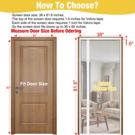 CHIYUNS White Reversible Left Right Side Opening Screen Door, Mesh Magnetic Closure Heavy Duty, Fits 36 x 80 Door, Self Closing Fiberglass Bug Net with Magnet for Front, Sliding Doors, Pet Friendly