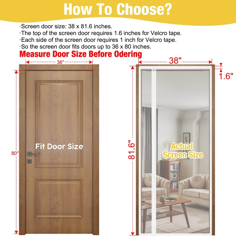 CHIYUNS White Reversible Left Right Side Opening Screen Door, Mesh