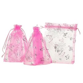 Tovip Wholesale 100PCS Organza Bag Butterfly Design Wedding Pouches Jewelry Packaging Bags (Pink, 2.7x3.5 (7x9cm))