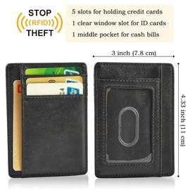 AuMoHall RFID Blocking Slim Wallet for Men & Women, Ultra-Thin Minimalist Front Pocket Card Holder Wallet for ID, Cash & Credit Cards, Travel Friendly Design, Black