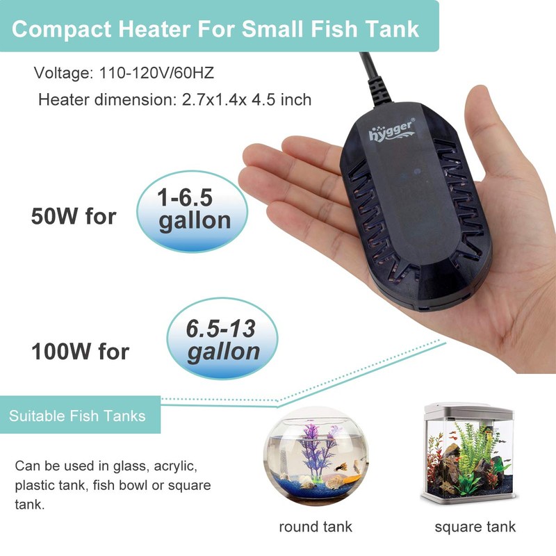 hygger 50W Mini Submersible Digital Display Aquarium Heater for Small