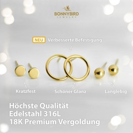 BONNYBIRD® Women's Earrings, High Quality Premium Stainless Steel Stud Earrings in Silver, Gold & Rose, Classic set, Classic Set Gold