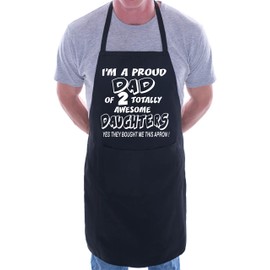 print4ucouk Proud Dad Of 2 Awesome Daughter BBQ Cooking Funny Novelty Apron Black