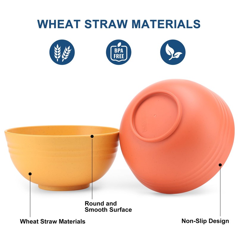 HOTEC 24-Pack Unbreakable Kitchen Plastic Wheat Straw Dinnerware Set –