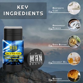 The Man Brand's Life of the Party Natural Deodorant for men - Mens Aluminum Free Deodorant - Natural Deodorant Baking Soda Free - All Natural Deodorant for Men (Life of the Party - 2.5 oz)