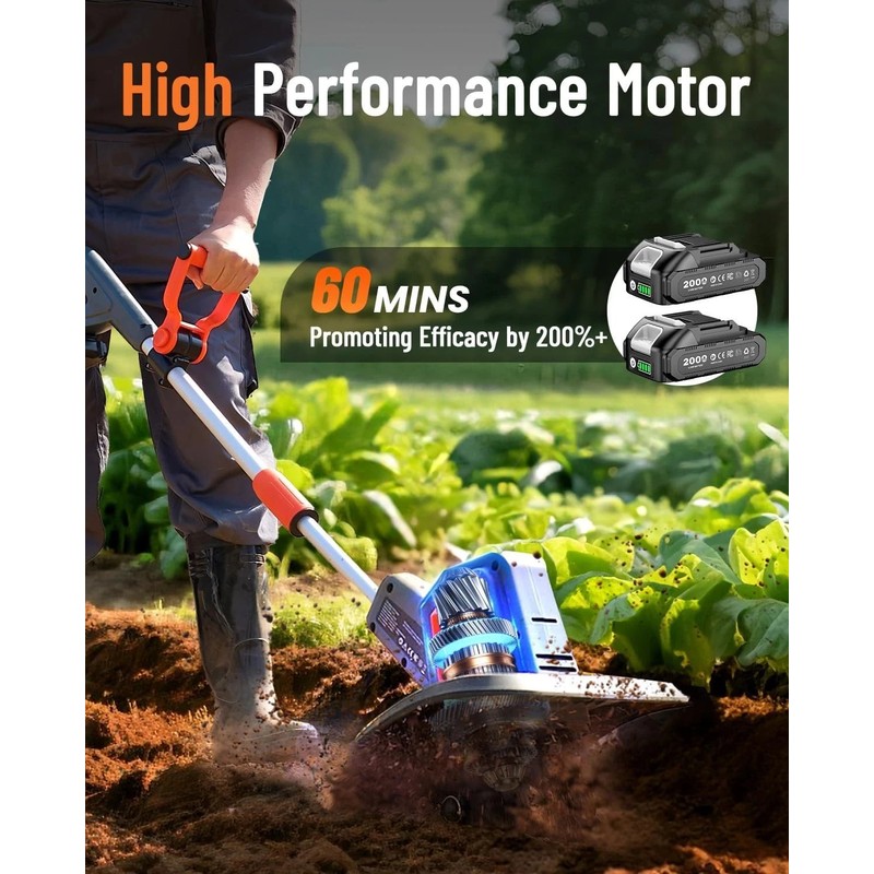 Cordless Electric Garden Tiller for Soil Cultivation – Anti-Tangle Blades