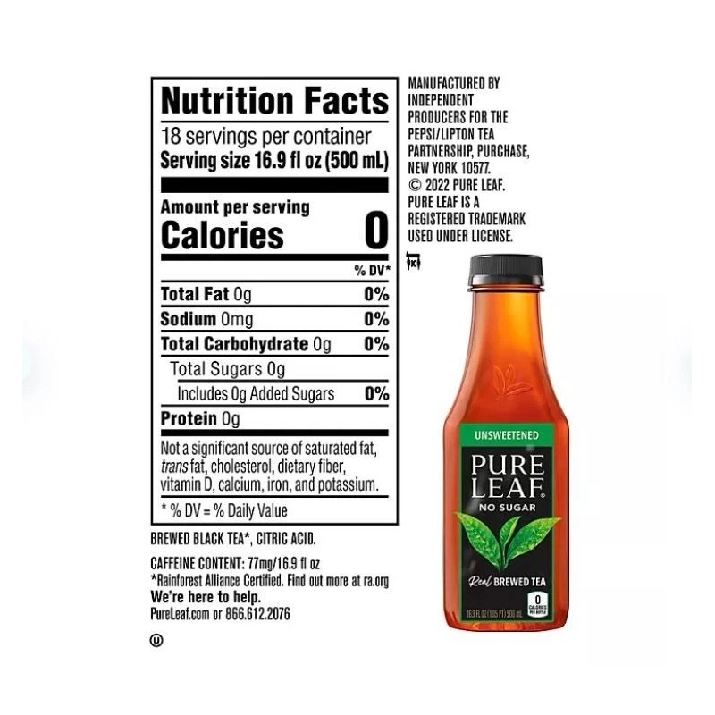 Pure Leaf Real Brewed Tea Unsweetened Black Tea (16.9 fl.