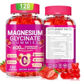 Gomitas de glicinato de magnesio de 600 mg, gomitas masticables de potasio y magnesio sin azúcar con glicinato de magnesio, vitamina D, B6 y CoQ10 par