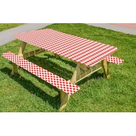 LAMINET Gingham Red Check Picnic Table Cover - Large