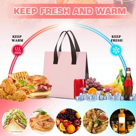 Kacctyen 100 Pcs Insulated Take Out Bags Bulk 9.5 x 6 x 9.5 in Thermal Insulation Food Bag for Coffee, Milk Tea, Hot Cold Food, Delivery Cooler Bag for Catering Restaurant Grocery Picnic(Pink)