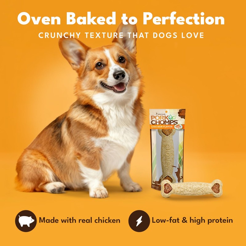 Pork Chomps Dog Chew, 7-inch Crunchy Bone, Chicken Flavor, 1