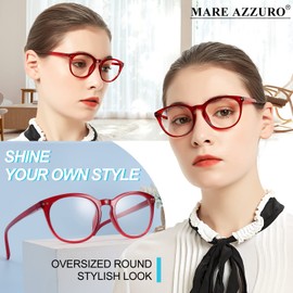 MARE AZZURO Reading Glasses Women Round Readers 0 1.0 1.25 1.5 1.75 2.0 2.25 2.5 2.75 3.0 3.5 4.0 5.0 6.0 (Red 225)
