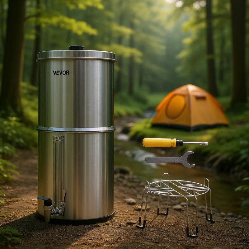Stainless Steel Outdoor Water Filter System 2.25G Gravity Fed With