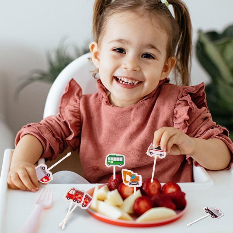 30 Car Fruit Forks, Creative Cartoon Fruit Signs, Children's Bento