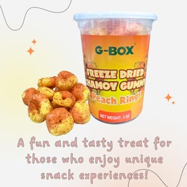 G-BOX Freeze Dried Peach Rings, TikTok Trend Items, Freeze Dried Candy, Delightful Crunchy Fruity Flavorful Burst, Air-tight Sealed in a Deli Container (Chamoy)