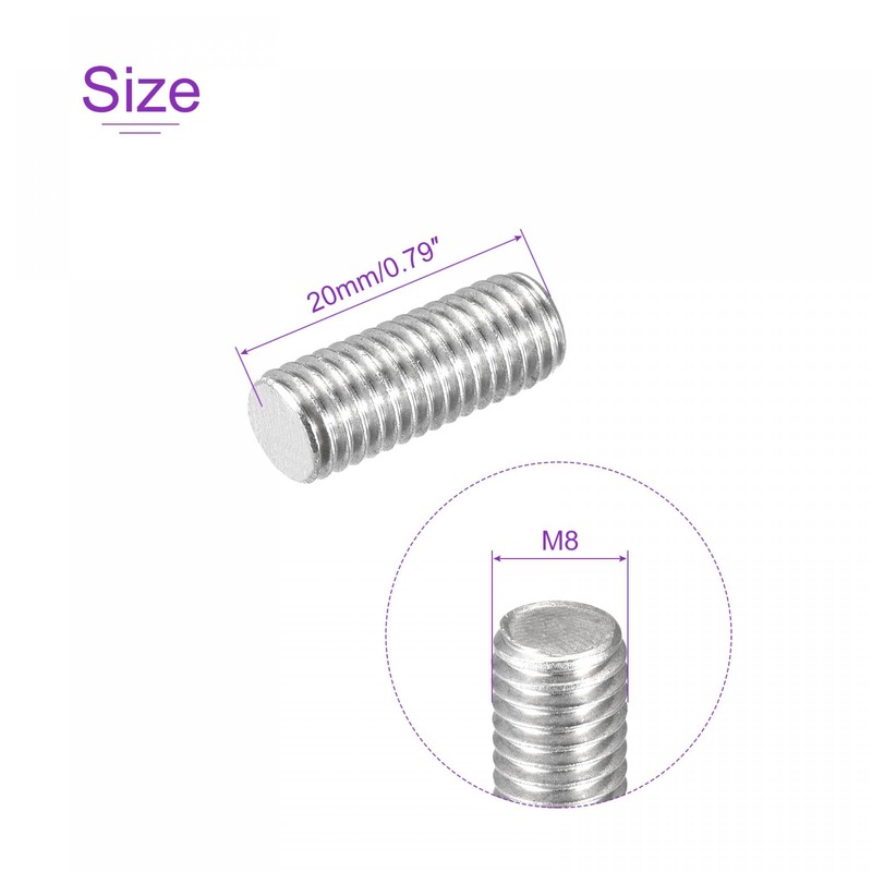sourcing map 20 Pack M8 x 20mm Fully Threaded Rod