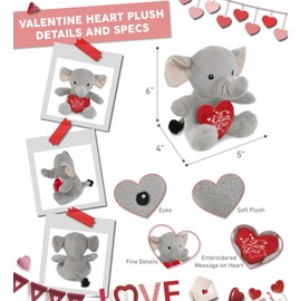 DolliBu I Love You Valentine Plush Super Soft Elephant with Red Heart - 6 Inch
